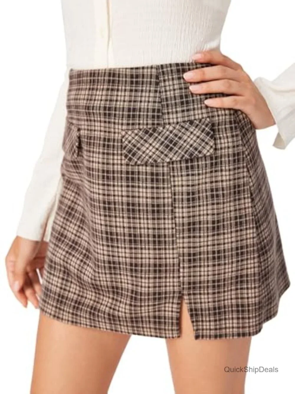 CIDER Plaid A-Line Mini Skirt High Waist Back Zipper
